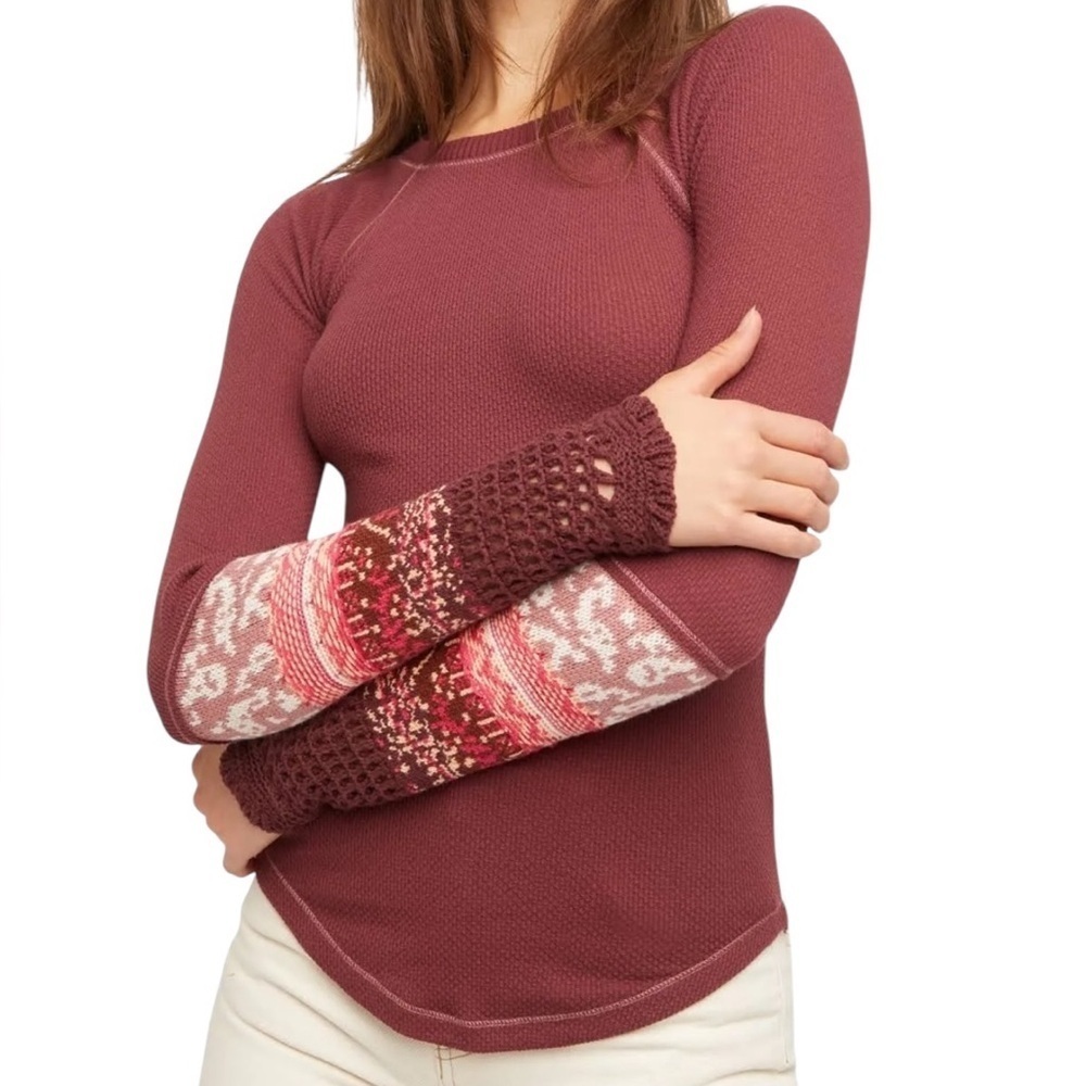 Free People NEW in The Mix Cuff Thermal Top - Winter Ice